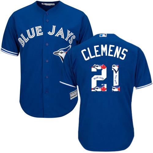 Blue Jays #21 Roger Clemens Blue Team Logo Fashion Stitched MLB Jersey - Click Image to Close